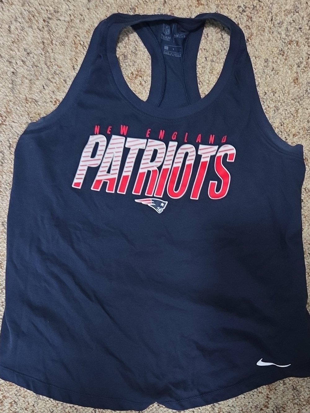 Nike Navy New England Patriots Racerback Tank with Red White Logo